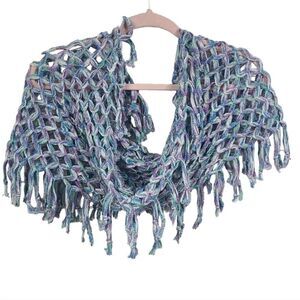 Justice Sparkly Braided Infinity Scarf Crochet Open Loose Knit Tassel Purple